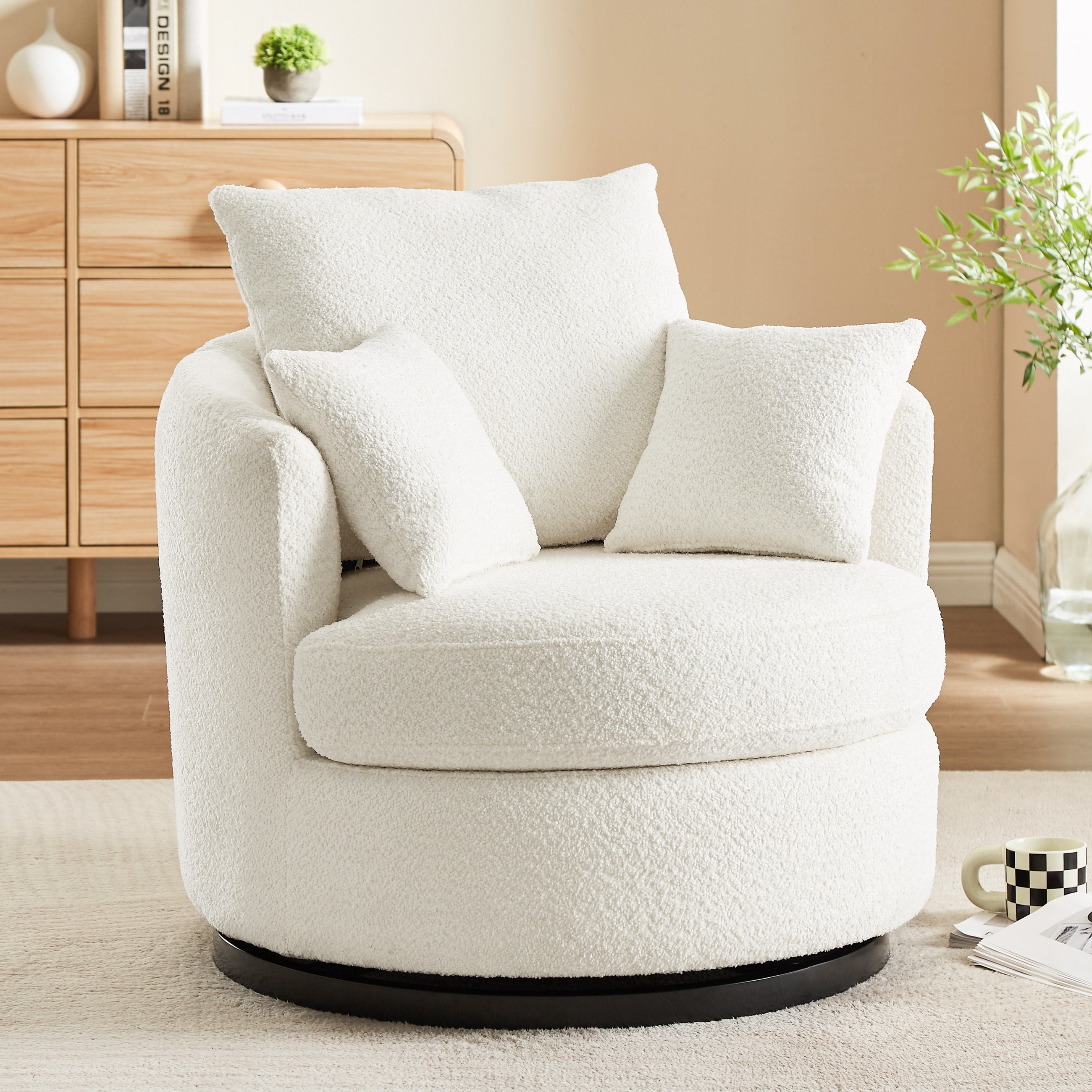 VANOMI Fabric Swivel Barrel Chair Comfy Swivel Accent Chair for Living
