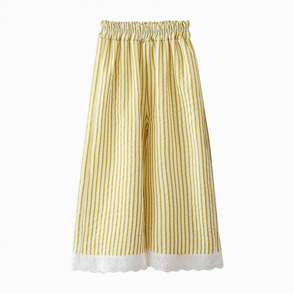 larppty Toddler & Little Girls' Gingham Wid Leg Pants with Lace Trim