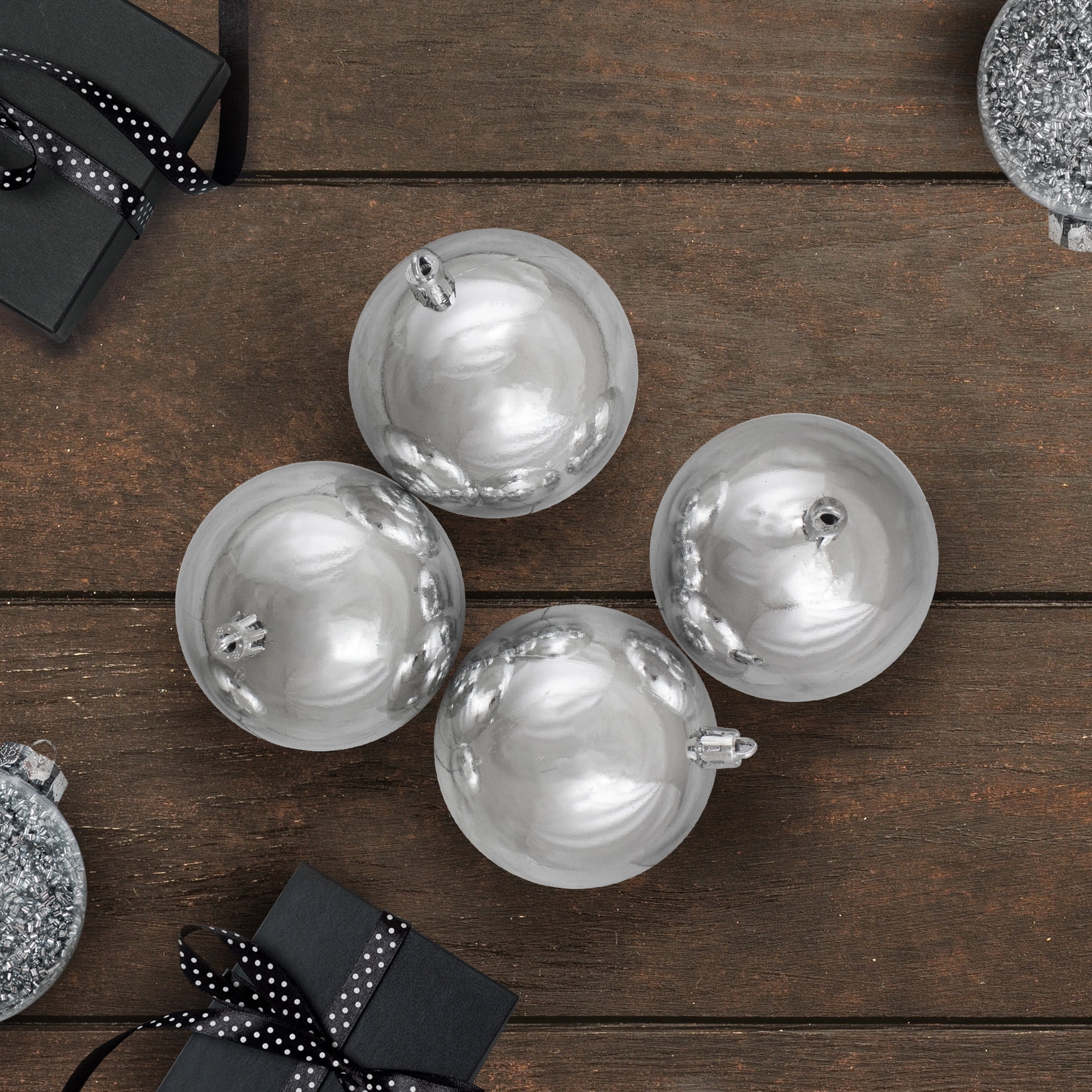 12ct Shiny Silver Splendor Shatterproof Christmas Ball Ornaments 4" (100mm)