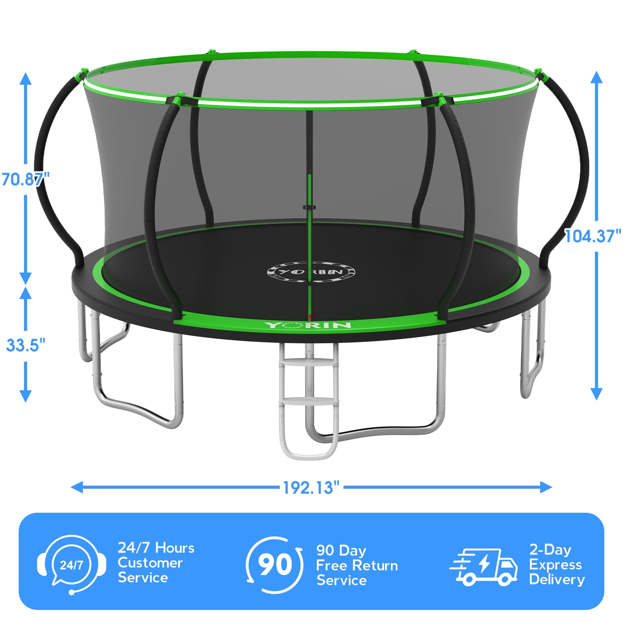 YORIN Trampoline for 8-9 Kids, 16 FT 14FT 10FT 12FT Trampoline for Adults with Enclosure Net, Ladder, Light, 1500LBS Weight Capacity Outdoor Round Recreational Trampoline, Heavy Duty Trampoline