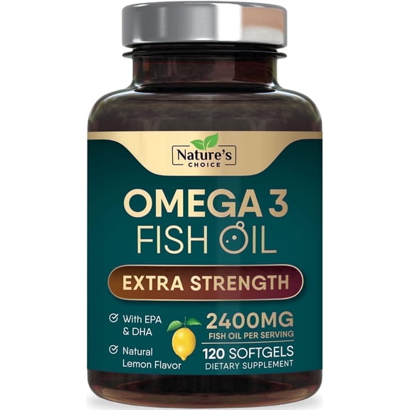 Omega 3 Fish Oil Supplement 2400 mg, Triple Strength EPA & DHA Fish Oil Omega 3, Essential Fatty Acids Supplement Softgels, Brain & Heart Health Support Supplements, Gluten Free Non-GMO, 120 Softgels