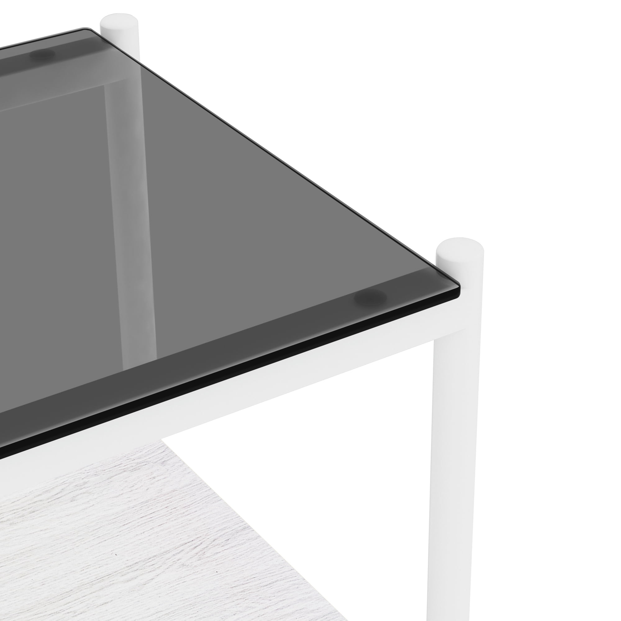Set of 2 Modern Gray Glass Rectangle End Tables, Tempered Glass Top with MDF Storage Shelf & Iron Legs for Living Room Bedroom