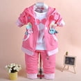 thumbnail image 2 of Yao 6M-4Y 3pcs Bebé Niña Casual Sudadera con capucha Chaqueta Algodón Camiseta Pantalones Suéter (Rosa fuerte 2-3Y), 2 of 2