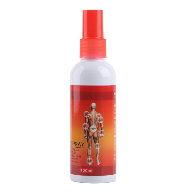 spray relajante para aliviar el dolor en las articulaciones de los tendones - 100 ml, vista frontal con boquilla pulverizadora; botella blanca con etiqueta roja y gráfico anatómico que señala hombros, cuello, cintura, piernas y rodillas, marca Sincero y rótulo "100 ml" visible.