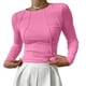 thumbnail image 2 of Camisas de Larga para Mujer, Corte Entallado, Cuello Redondo, Ropa de Otoño, Costuras Expuestas, Blusas Básicas Acanaladas. Rosa L, 2 of 7