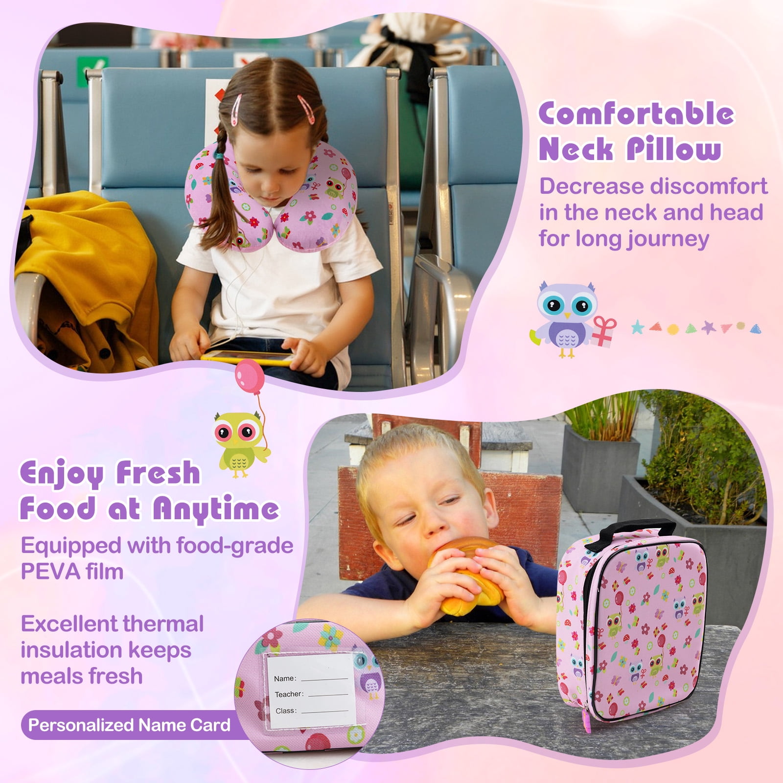 Infans 5 PCS Kids Luggage Set w/ Backpack Neck Pillow Luggage Tag Lunch Bag Wheels