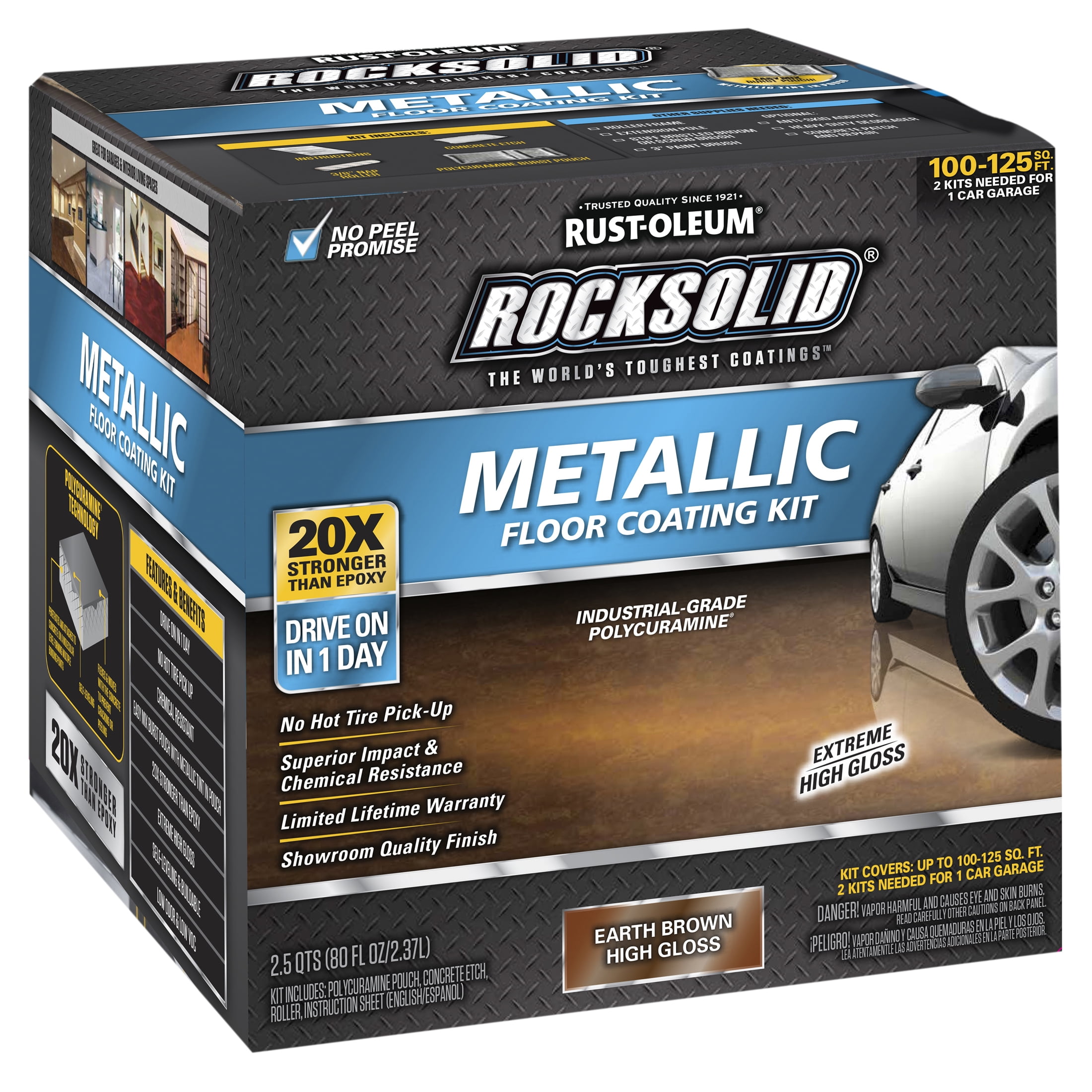 2 Pack, Earth Brown, Rust-Oleum RockSolid Metallic Floor Coating Kit-286895, High Gloss, 80 oz Kit