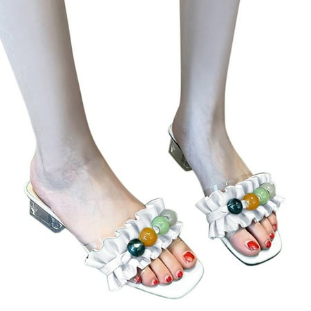 

Cathalem Heel High Ladies Slip Sandals Transparent On Fashion Beaded Heel Shoes Women s High Heels for Women Size 10 White 6.5