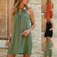 thumbnail image 5 of FAFWYP Women Summer Casual Mini Sleeveless Halter Neck Solid Wrap Short Sundress Beach Boho Tank Dress, 5 of 5