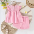 thumbnail image 4 of Toddler Baby Girl Outfits Floral Summer Clothes Infant Spring Waffle Short Sleeve Shirt Tops Cute Shorts Set Pink 2-3 Years, 4 of 9