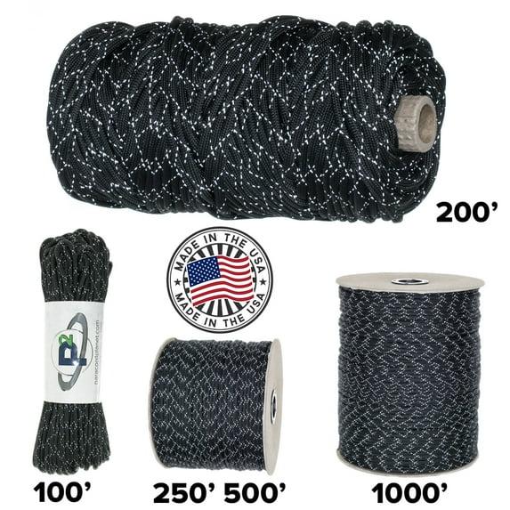 Paracord Planet 700lb Criss Cross Double-Reflective Paracord - 2 Bright Retro-Reflective Tracers for the Best in High-Visibility Cord - 100% Nylon Cord is Made in the USA