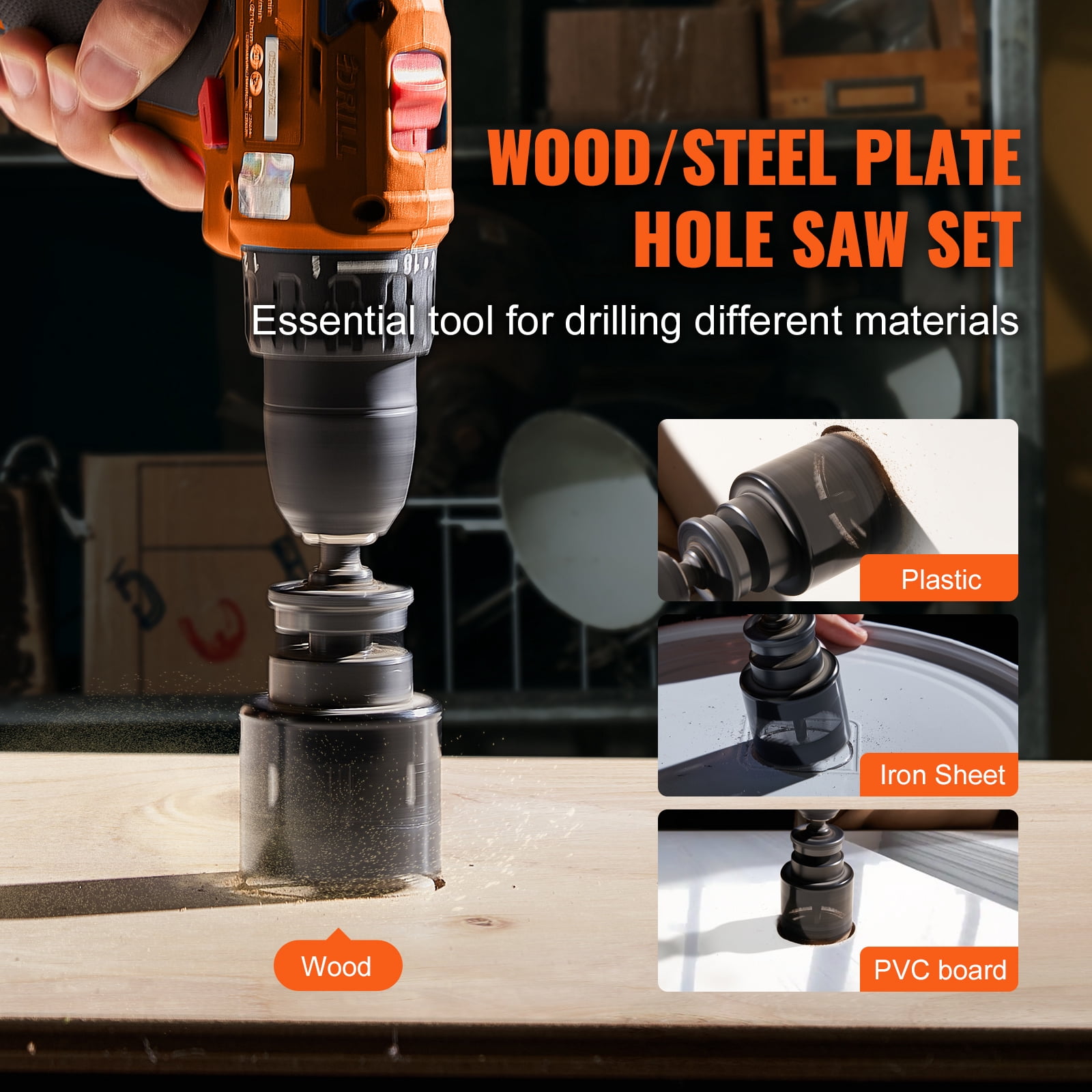 VEVOR Bi-Metal Hole Saw Kit, 18PCS Hole Saw Set with 3/4" to 4-1/2", 6 Drill Bits, M42 Hole Saw Set with High Strength Hard Alloy Steel, Mandrels, Hex Key, Drill Bits for Metal, PVC Board, Wood