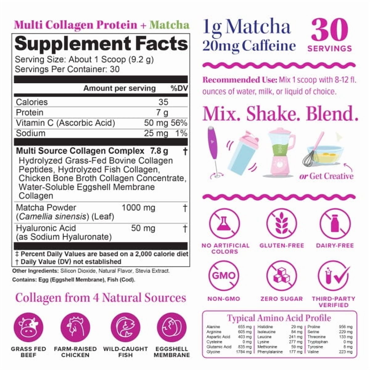 Muti Collagen Protein Powder Multi Collagen Peptides Powder for Women -for Hair Skin and Nails Matcha Flavored - 30 Servings