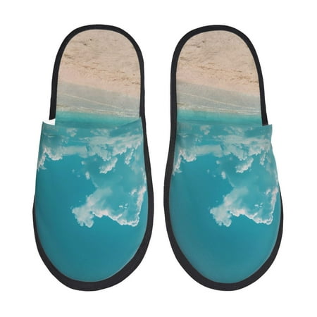 Balery Shopping Cart On Tropical Beach Slient Indoor Furry Fleece Comfort House Shoes Soft Non-Slip Home Shoes Cotton slippers House Slippers-- Large