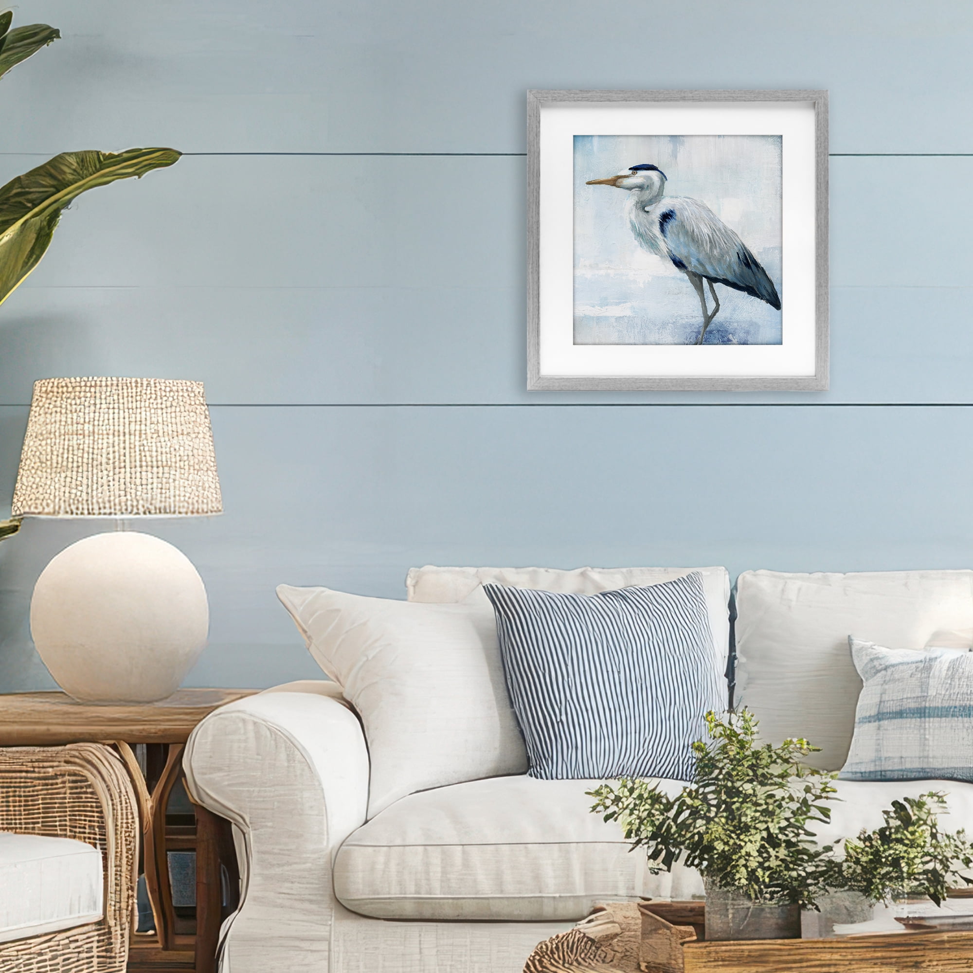 Stupell Industries Faded Blue Heron Gray Framed Print Under Glass, design by Nan