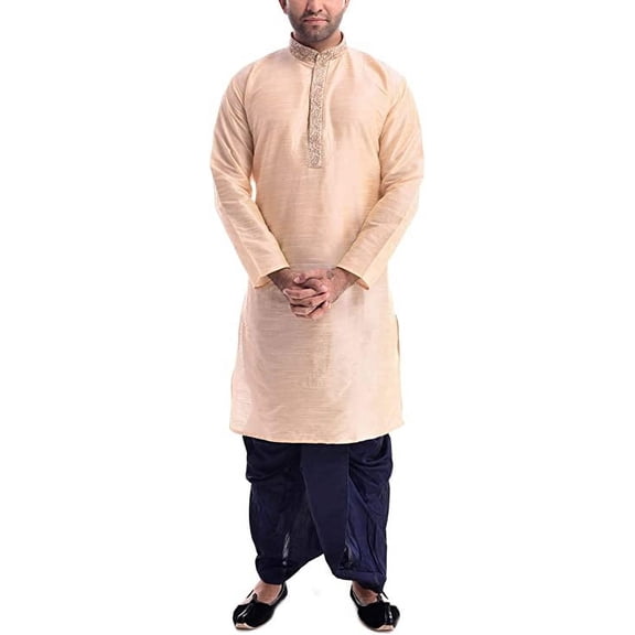 Royal Kurta Men's Silk Blend Kurta Dhoti Set Golden