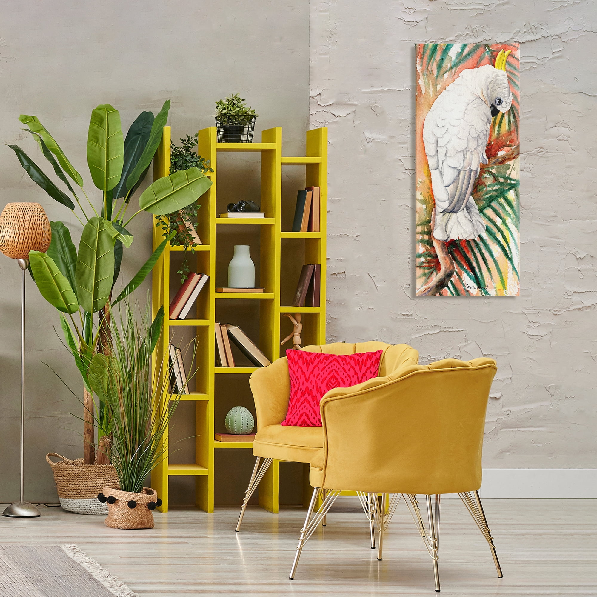 Stupell Industries Cockatoo Among Leaves Animals & Insects Painting Gallery Wrapped Canvas Art Print Wall Art, 17 x 40