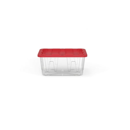 Hyper Tough 15 Gallon Clear Plastic Storage Bin, Red Lid, Set of 4, Storage for all ages
