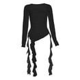 thumbnail image 4 of Camiseta Y2K para mujer con cuello cuadrado para fiesta gótica , compras y citas Negro, 4 of 7