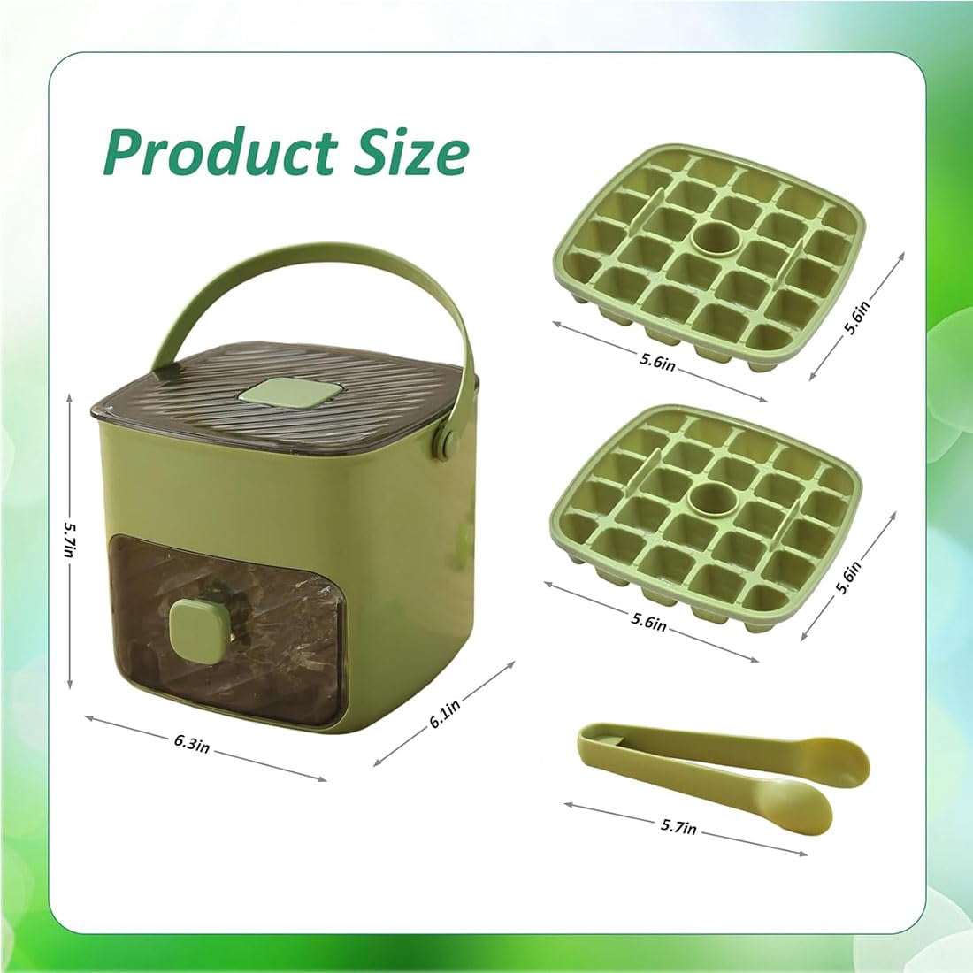 48 Cube Ice Maker With Easy Press Lid, Double Layer Portable Ice Cube Container with Lid and Storage Box for Freezer, Handled Press-Type Ice Cube Tray with Lid and Bin for Whiskey, Cocktail (Green)