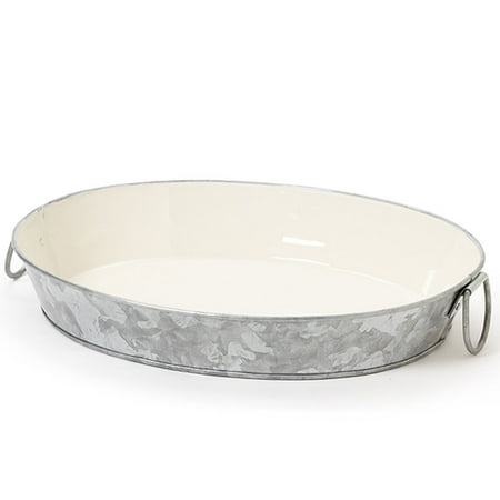 

10 L x 8 W 2 H Oval Galvanized Tray W/ Ivory Powder Coated Interior