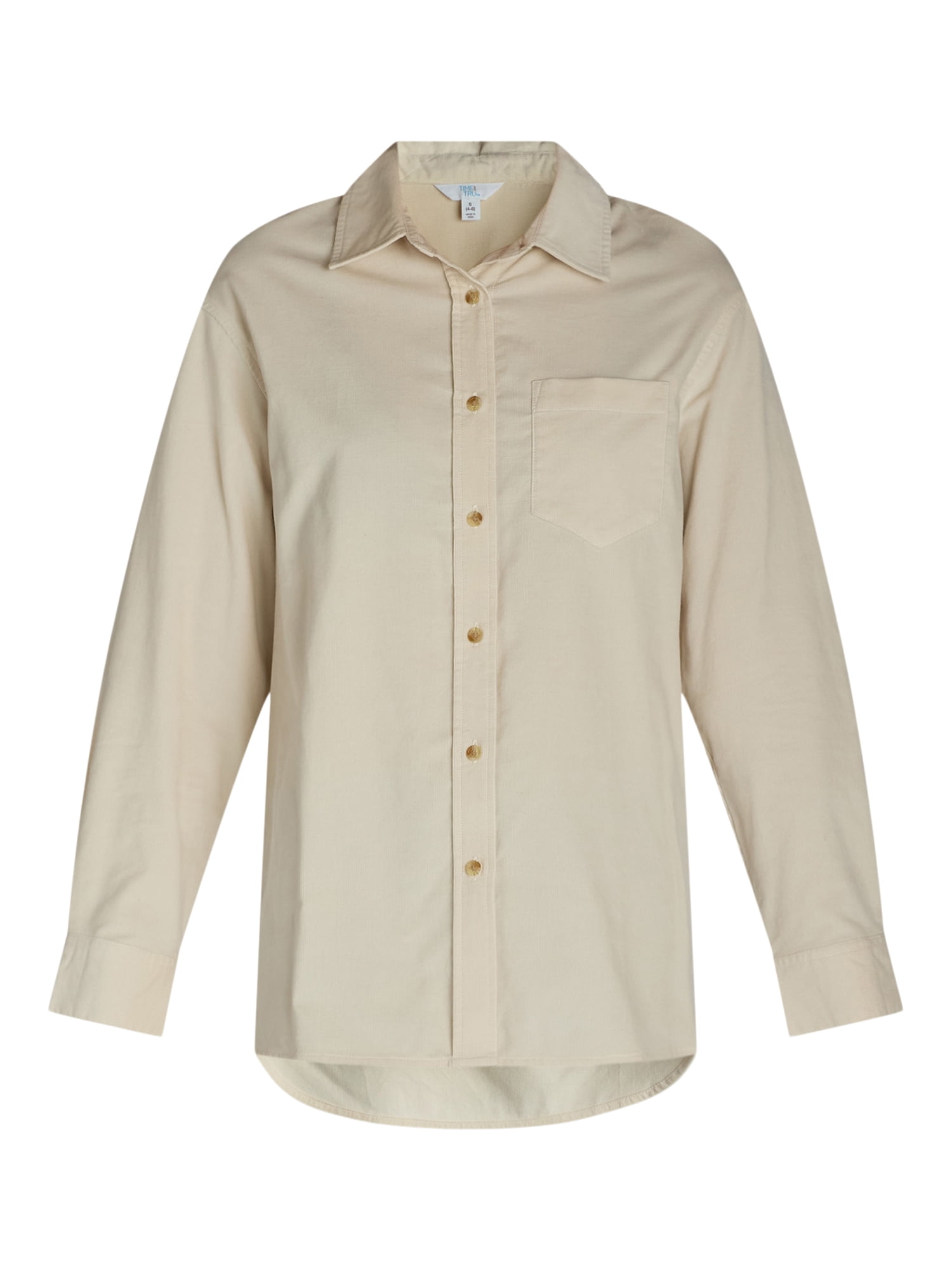 Time and Tru Women’s Cotton Corduroy Shirt with Long Sleeves, Sizes XS-XXXL