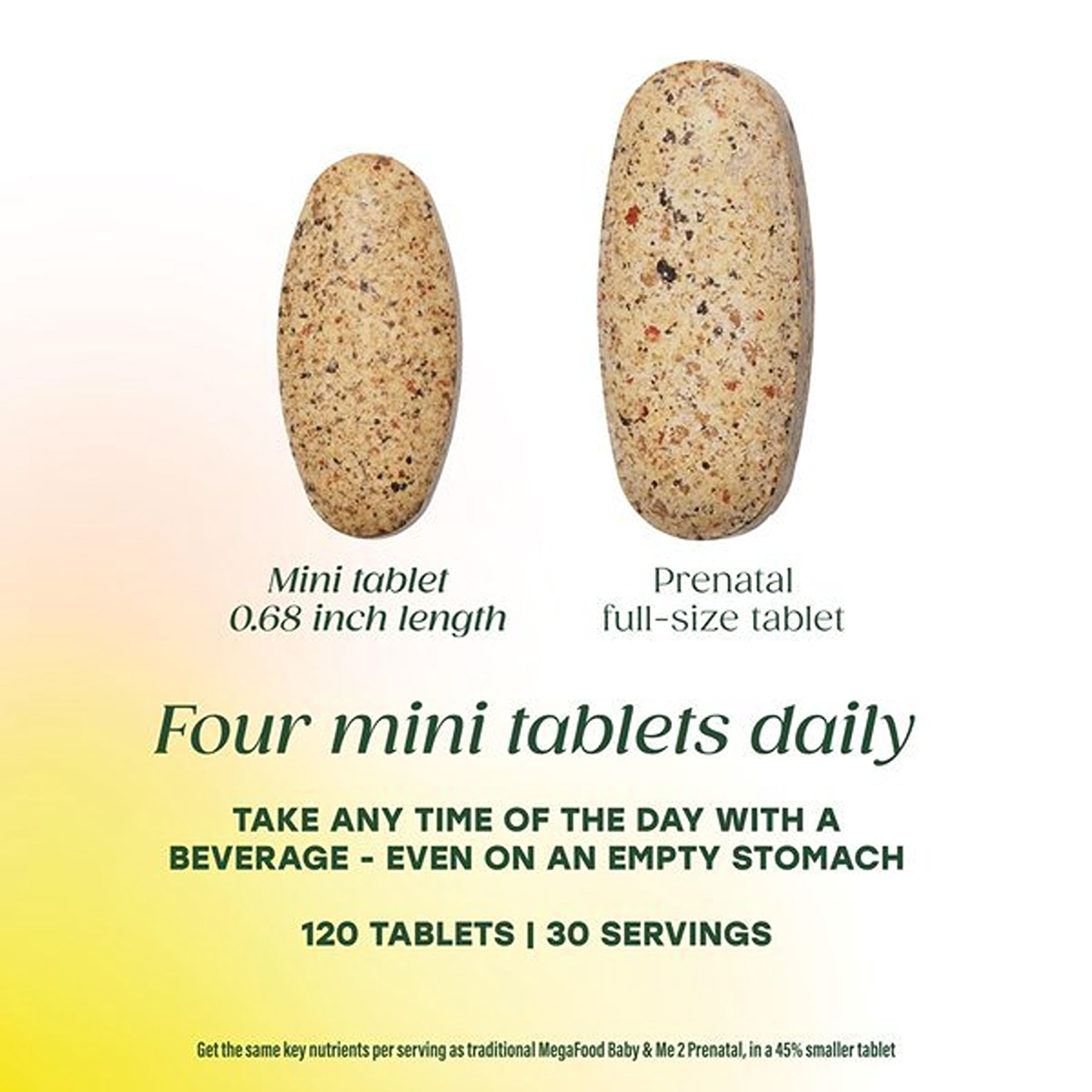 MegaFood Baby & Me 2 Prenatal Minis - Folate, Choline, Iron, Vitamin C & D3 - 30 Servings