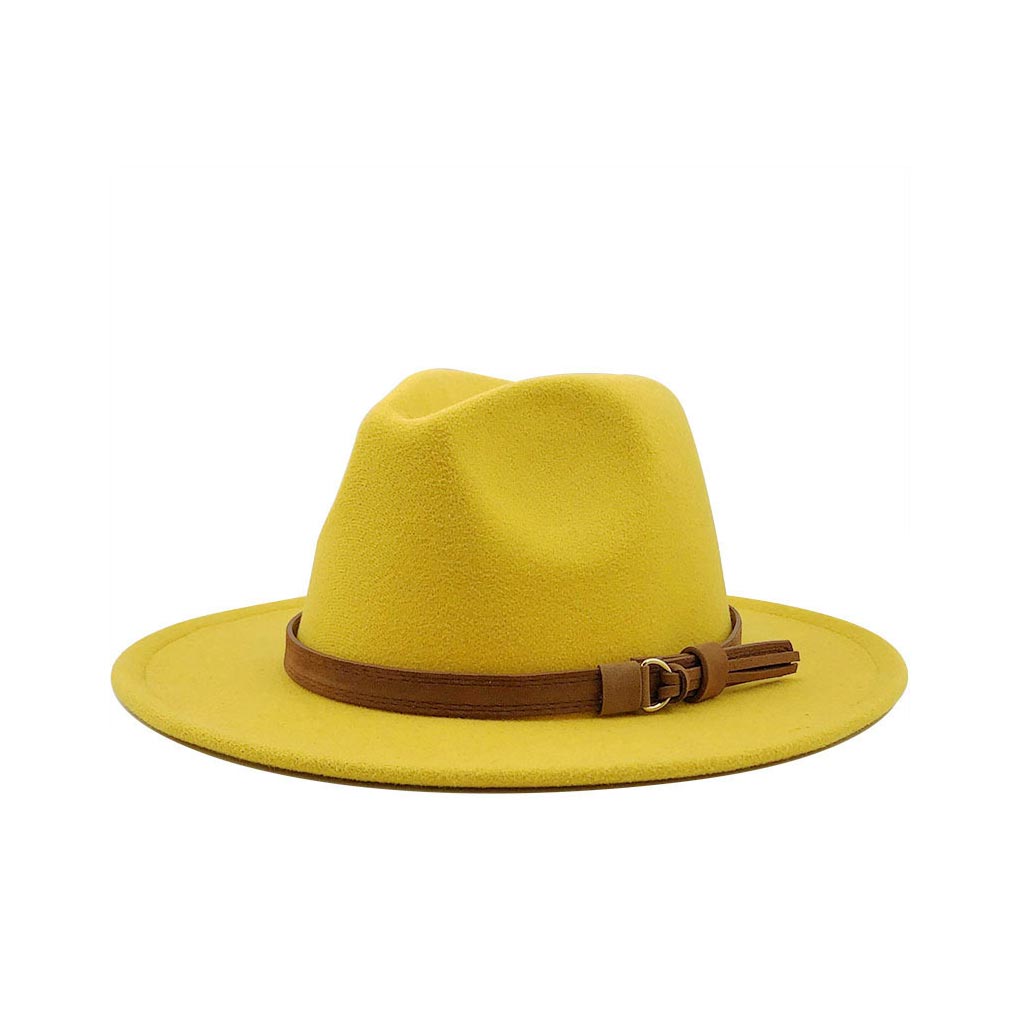 Fedoras Hat Wide Brim Decorative Cap Female Adults Comfortable Solid Color  Autumn Winter Headwear Head Decoration Hats Yellow 56-58cm