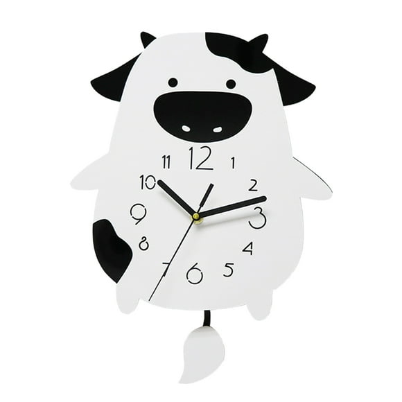 BRIGHTFUFU 1pc Reloj de pared de dibujos animados Reloj en forma de vaca Reloj de pared decorativo Adorno (blanco)
