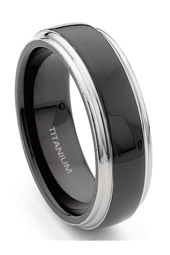 7mm Black and Grey Titanium Comfort Fit Mens Wedding Band Ring Sz 11.0