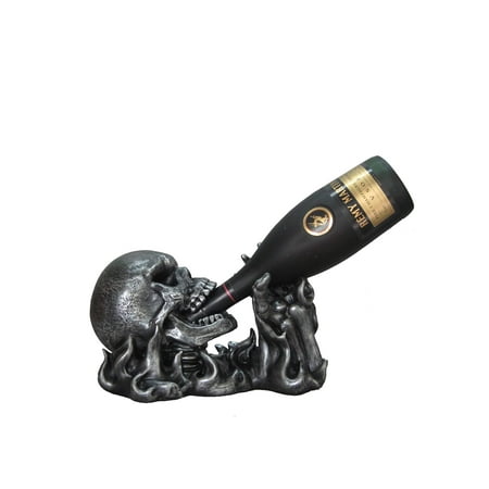 

DWK - Gargle of Wine - Skeleton in Flames Tabletop Wine and Bottle Display Caddy Home Dcor Dining Centerpiece Kitchen Accessory Bar Accent Pewter Finish 11.5-inch