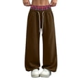 thumbnail image 2 of SYwaren Fleece Jogger Pants for Women Colorblock High Waist Baggy Casual Drawstring Elastic Double Waistband Lounge Sweatpants with Pockets, 2 of 9