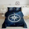 thumbnail image 2 of Erosebridal Nautical Compass Bedding Sets Queen with Comforter, Navy Blue Oil Painting Duvet Insert, Reversible 3pcs, 2 of 8