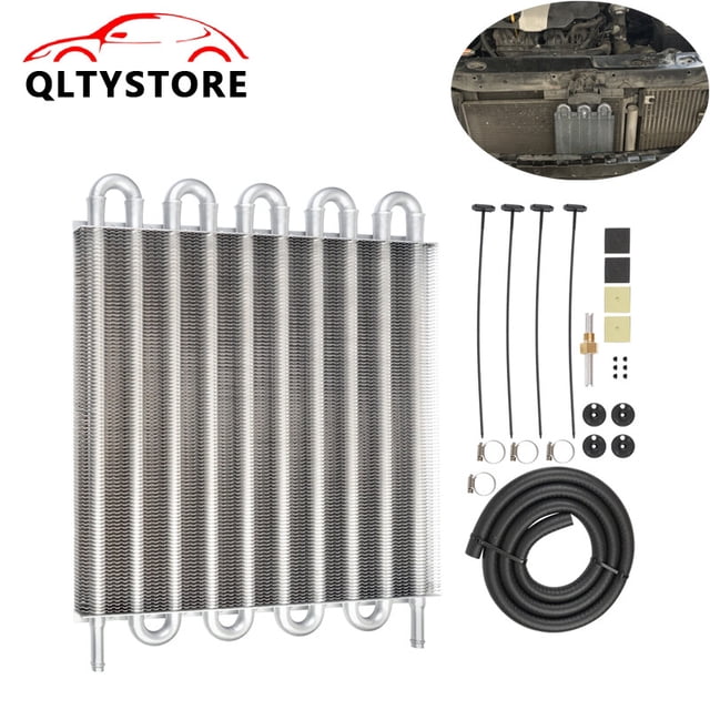 10 Rows Aluminum Remote Transmission Oil Cooler Radiator Converter Kit Silver