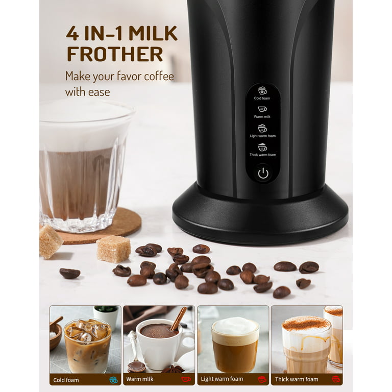 KIDISLE 4 in 1 Electric Milk Frother and Steamer, Automatic Milk Warmer  Heater, Hot&Cold Foam Maker,300ml/10oz,Black. 