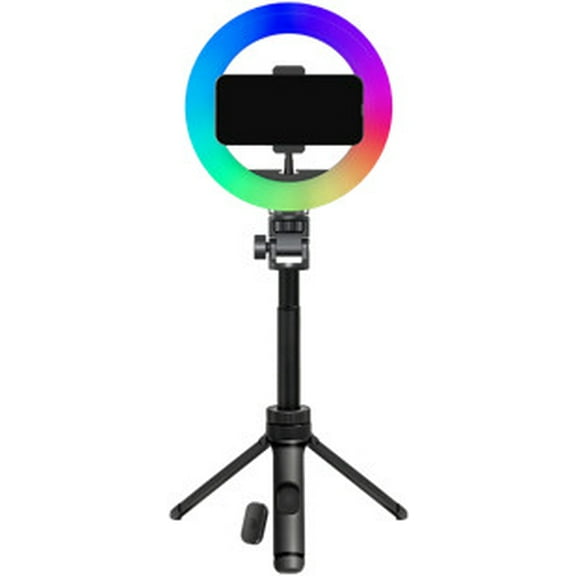 onn LED RGB Ring Light with Tripod Stand, Adjustable Height, Phone Holder & Bluetooth Remote for Selfies, TikTok, YouTube, Zoom, and Makeup