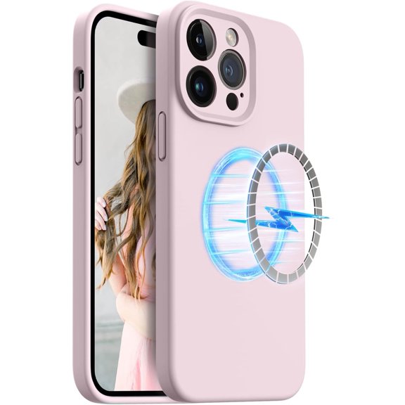 for iPhone 14 Pro Case, [Compatible with MagSafe] Silicone Shockproof Slim Thin Phone Case for iPhone 14 Pro 6.1 inch (Chalk Pink)