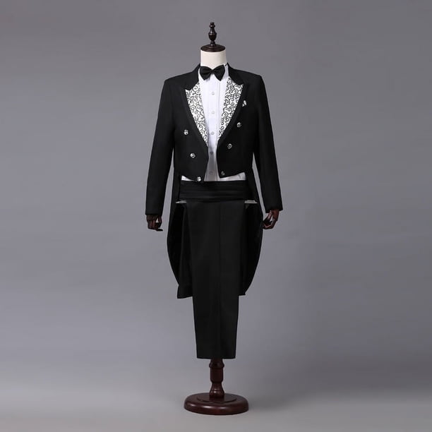 Traje de esmoquin de vestir para hombre, traje de actuación, traje de mago, actuación escénica, traje de mando, cantante de Bel Canto, negro y blanco, rojo