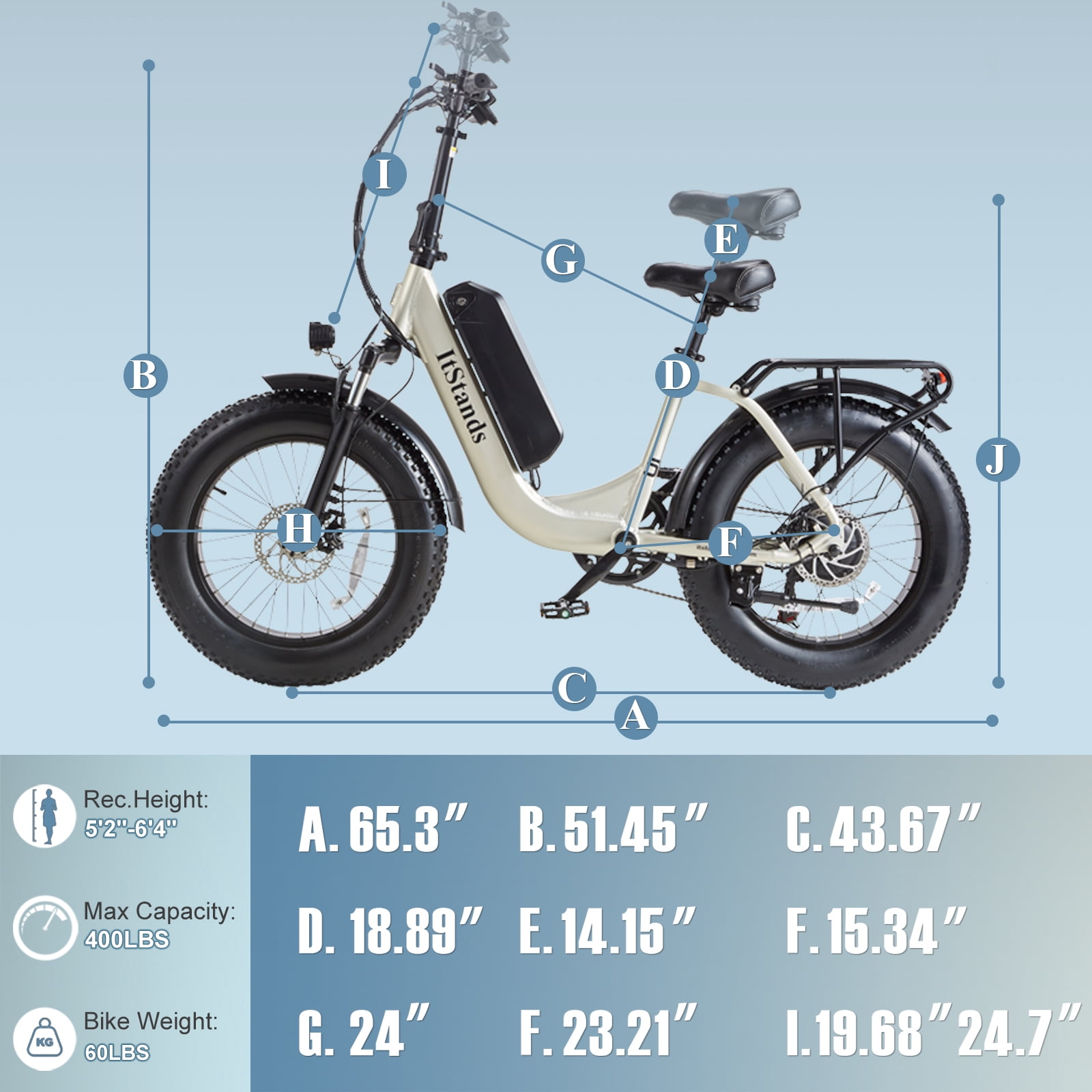 ITSTANDS Electric Bike for Adults 20'', 800W 48V 15AH UL2849 Ebike 28MPH*70Miles Full Suspension E-Montain Bike 4.0 Fat Tire 2 Seats off road Ebike & Dual Disc Brakes E-bicycle