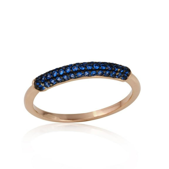 Rose Gold Plated 925 Sterling Silver Semi Eternity Blue Ring Band CZ Jewelry Female Size 5