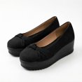 thumbnail image 6 of CYMMPU Women's Ruched Bow Platform Wedge Pumps, Closed Toe Slip On Wedge Shoes, Comfort Footwear for Party, Concert and Daily Casual Wear Black 41, 6 of 7