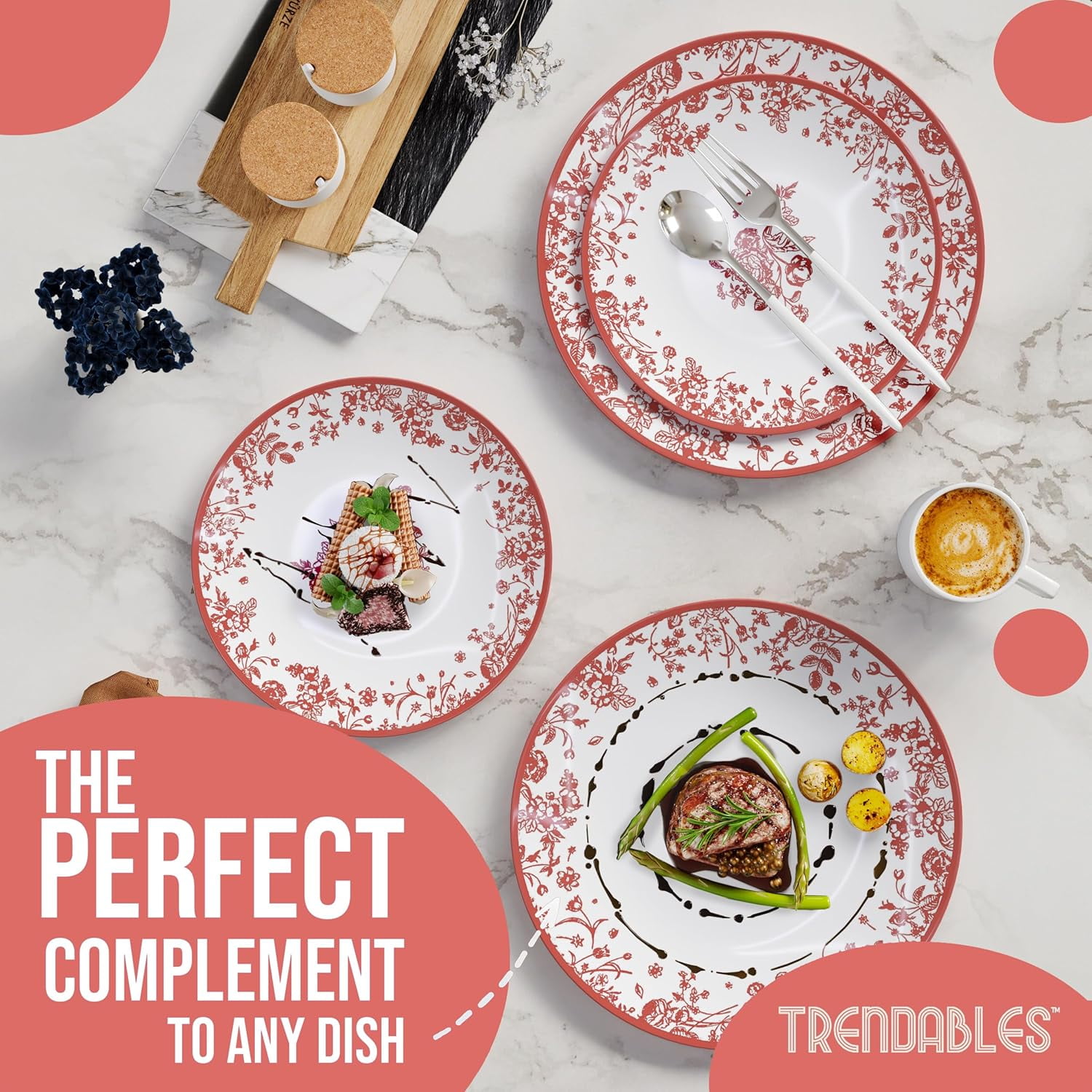 Trendables Disposable Plates For Party Supplies | Pink Floral Plastic Plates For Wedding 200 Pcs - 100 X 8 & 100 X 10 Dinner Plate Sets | Floral Plate Set Disposable Plastic Dinnerware Sets