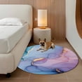 thumbnail image 4 of 5ft Washable Round Rug, Modern Water Ripple Non-Slip Circle Area Rug for Living Room Bedroom, Blue Gold Marble Texture Indoor Floor Mat for Home Decor, 4 of 9