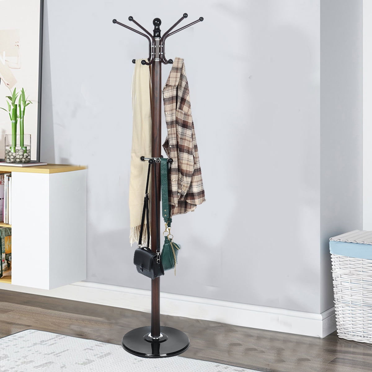 Stoneway Hook Head Coat Rack, 15" x 67" Modern 14 Hook Free Standing