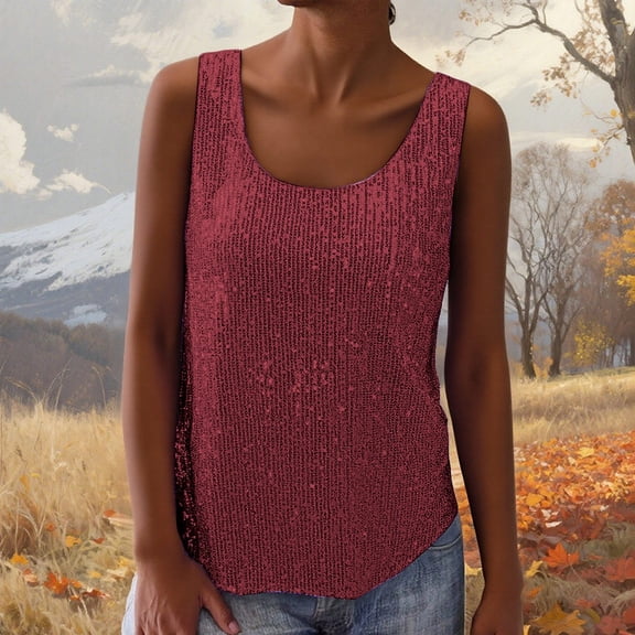 Sparkly Festival Sleeveless Tank Camisole Loose Round Neck Layering Top For Casual Wear And Daily Outfits