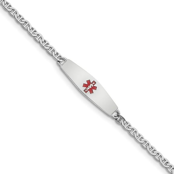 Sterling Silver Medical ID Anchor Link Bracelet - 5.2 Grams - 8 Inch - Lobster Claw