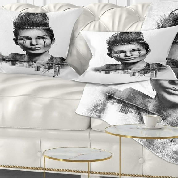 Designart Double Exposure Woman With Hair - Portrait Throw Pillow - 12x20