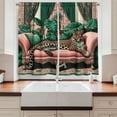 thumbnail image 2 of Ambesonne Leopard Kitchen Curtains, Monsteras Wild Cat Lounge, 55"x24", Pink and Jade Green, 2 of 3
