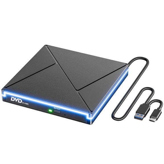 RGB DVD Player for Laptop External CD/DVD Reader Writer ROM Drive USB C Portable CD/DVD Burner for Mac Windows 11/10/7/8