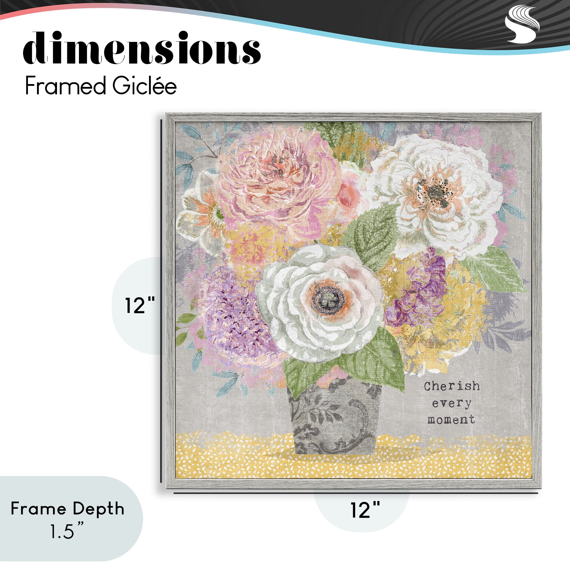 Stupell Industries Cherish Every Moment Inspiration Gray Framed Giclee Art, design by Suzanne Nicoll